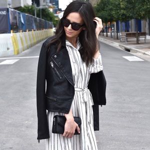 Midi length pin striped dress